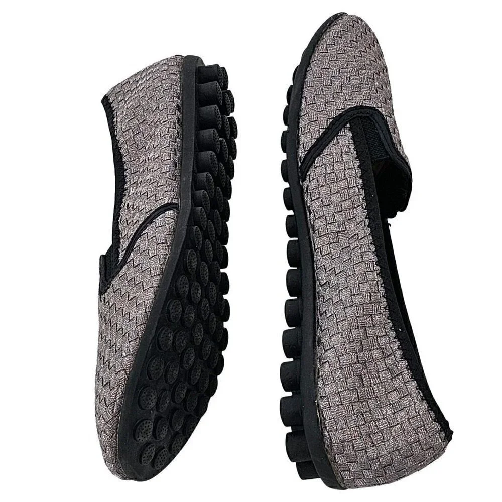 BERNIE MEV Pewter Metallic & Black Round Toe Elastic Gored Slip On Flat Size 42 - Picture 4 of 9